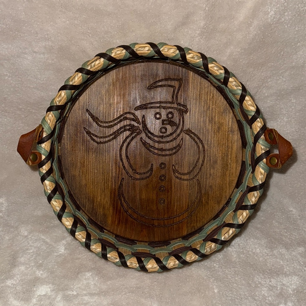 Vintage wooden snowman basket/tray